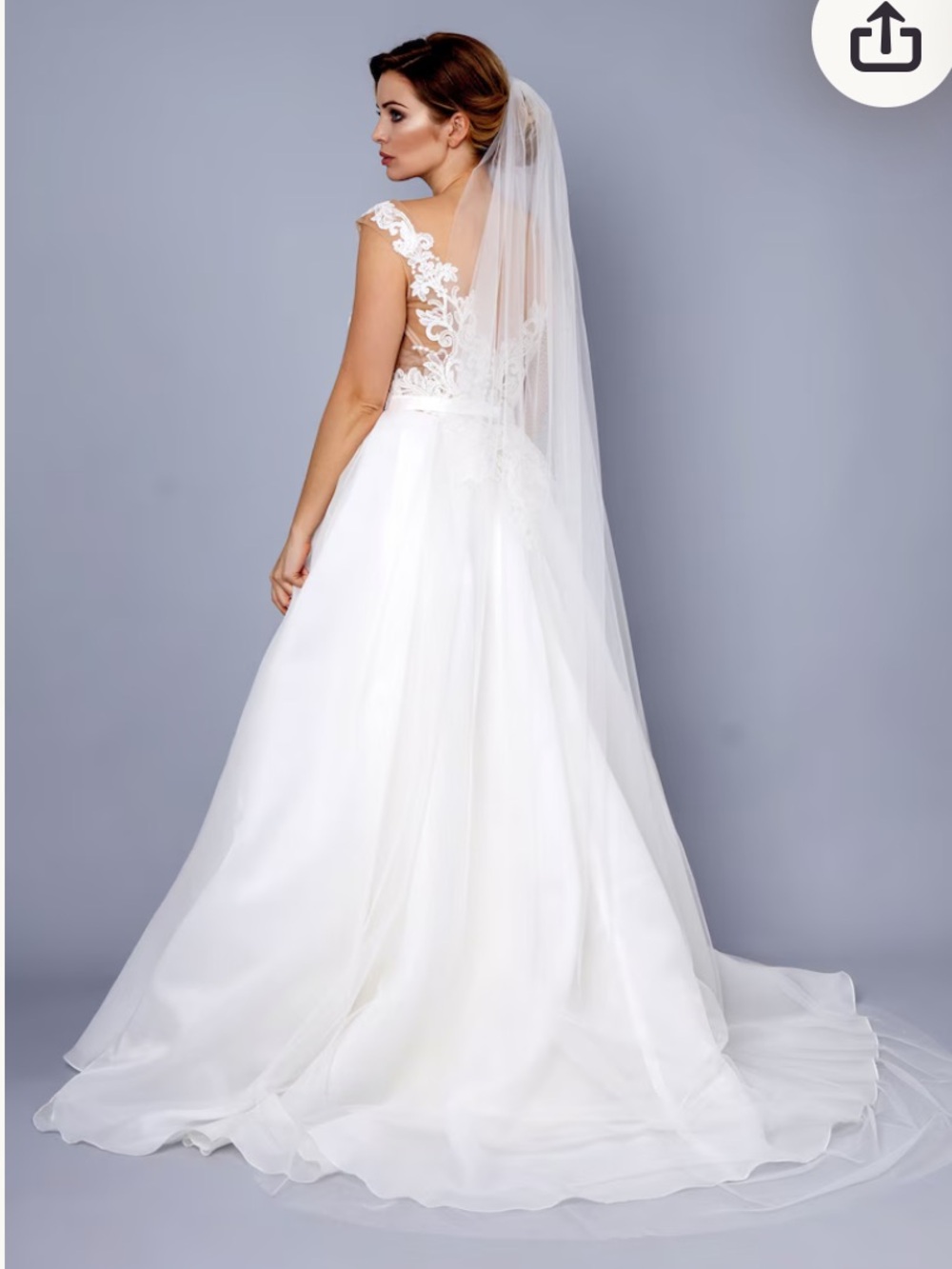 Ivory Lace-Back A-Line Wedding Dress with Tulle Veil